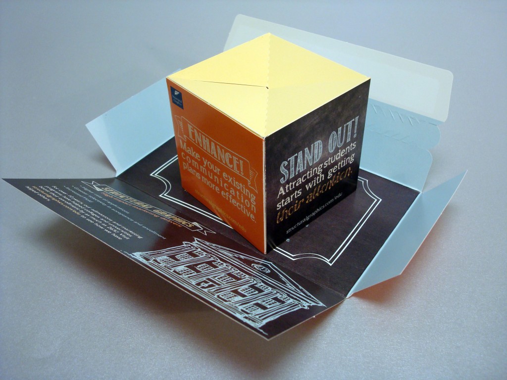Higher Education 3" Pop Up Cube with Zip Strip Direct Mailer