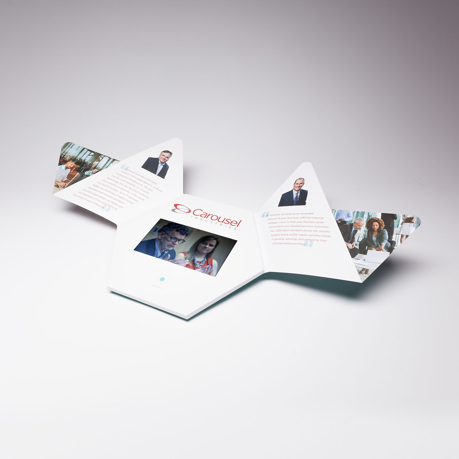 Our Hexagon Video Brochure is an example of a custom job we had the opportunity to run